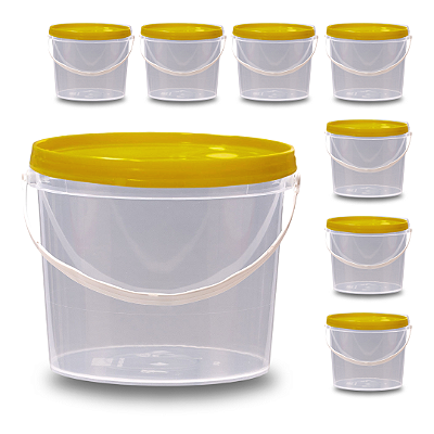 Balde transparente com tampa amarela 2.2L - Kit 07 Peças