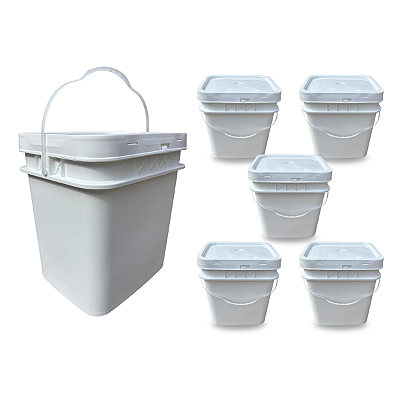 Balde para Alimento 15 Litros Retangular com Tampa Lacre - Kit 05 Peças
