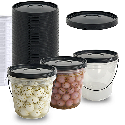 Balde 3.2L Transparente para Alimentos com Tampa Preta - Kit 10 Peças