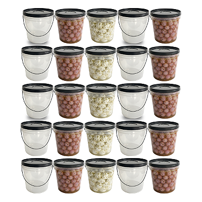 Baldinho com Tampa e Alça Preta Transparente 3.2L - Kit 25 Peças