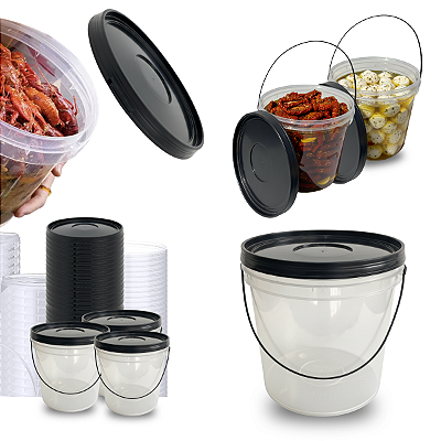 Balde com Tampa para Alimentos Transparente 3.2L - Kit 50 Pçs