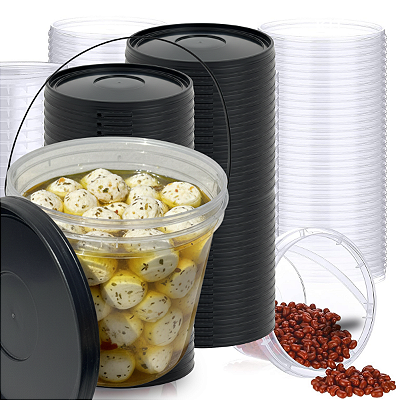 Balde com Tampa Preta Transparente 3.2L para Alimentos - Kit 100 Peças