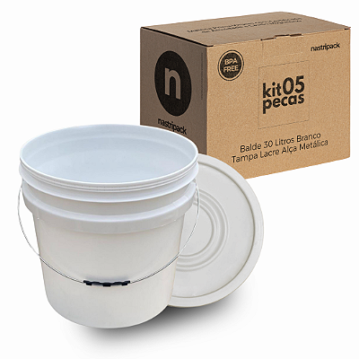 Balde 30l com Tampa Lacre de Vedação Novo Atóxico BPA FREE - Kit 05 Peças