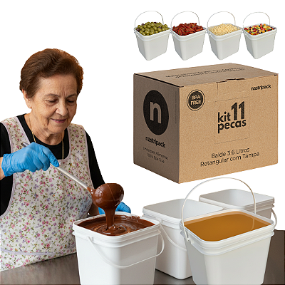 Balde para Alimentos Retangular 3.6L Tampa com Lacre - Kit 11 Unid
