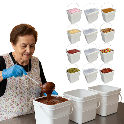 Balde com Tampa 3.6l Retangular Atóxico BPA FREE - Kit 12 Pcs