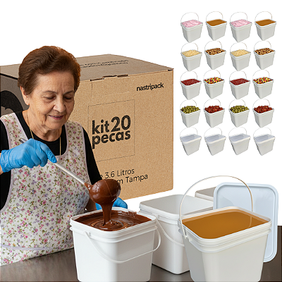 Balde 3.6L Retangular Tampa Lacre Atóxico BPA FREE - 20 Unid