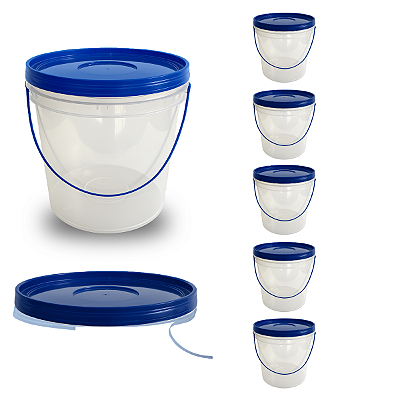 Balde com Tampa Azul 3.2L Transparente Alça Azul - Kit 05 Unid