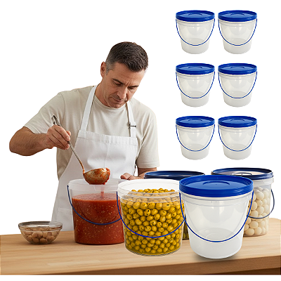 Balde 3.2L Transparente com Tampa Azul - Kit 06 Unid