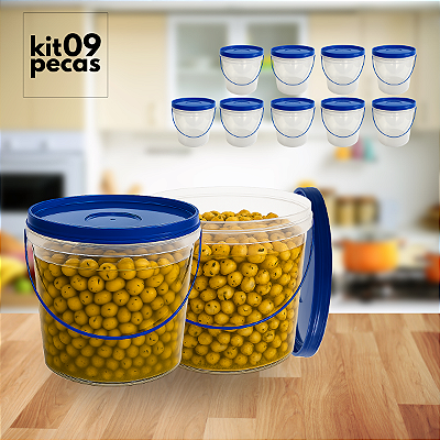 Balde para Alimento 3.2L Transparente Tampa Azul - 09 Pcs