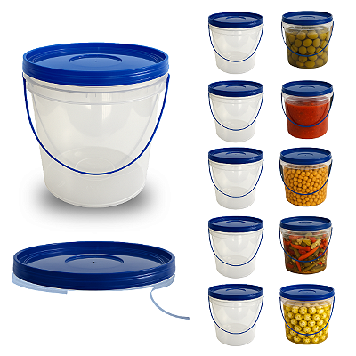 Balde Tampa Azul e Alça Azul para Alimentos 3.2L - 10 Pcs