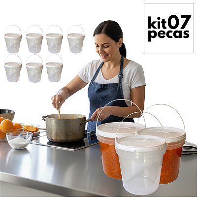 Balde com Tampa 3.2L para Alimento Transparente - Kit 07 Peças
