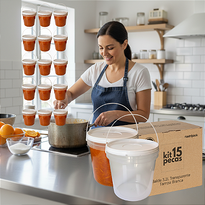 Balde de Alimento Transparente Atóxico 3.2 Litros - 15 Pcs