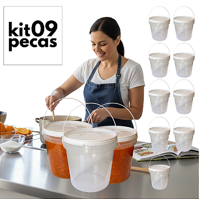 Balde com Tampa 3.2L Transparenet com Tampa Branca - 09 Pcs
