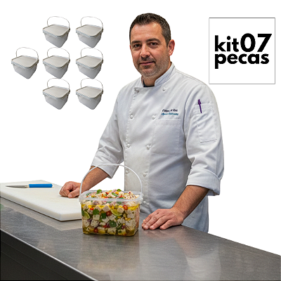 Balde com Tampa Retangular 2.4L Transparente - Kit 07 Pecas