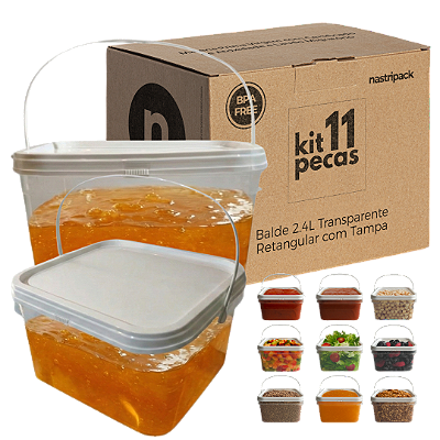Balde com Tampa Retangular 2.4L para Armazenar Alimentos - 11 Peças