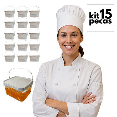 Baldinho Transparente Retangular com Tampa 2.4L - Kit 15 Peças