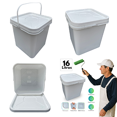 Balde com Tampa Retangular 16L Branco Reciclado - Kit 03 Peças