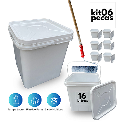 Balde com Tampa 16 Litros Retangular Multiuso - Kit 06 Und