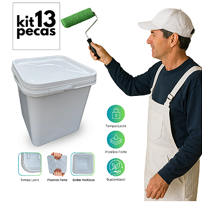 Balde com Tampa Retangular Branco Novo 16L Reciclado - Kit 13 Pcs
