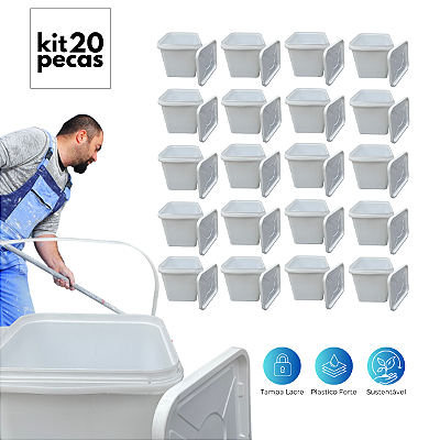 Balde com Tampa Lacre Retangular Sustentavel Branco 16L - 20 Peças