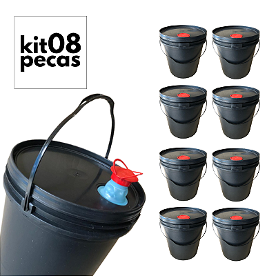 Balde Preto 16L com Tampa Lacre e Bico Despejo - Kit 8 Pcs