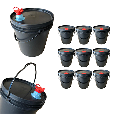 Balde Preto 16L com Tampa e Bico Retrátil Kit 9 Peças