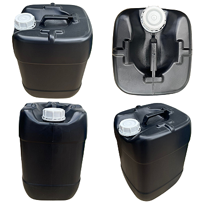 Galao 20l Preto com Tampa de Rosquear com Anel de Polixan - Kit 4 Peças