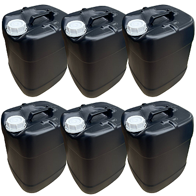 Galão 20L Reciclado Preto com Tampa Lacre Rosca Vedante - 06 Peças