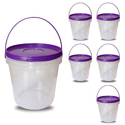 Balde Transparente com Tampa Roxa de 3 Litros - 5 Peças