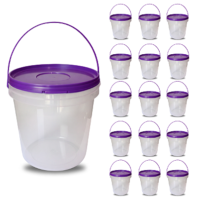 Balde com Tampa Roxa e Alça Roxa de 3 Litros para Alimentos - 15 Pçs