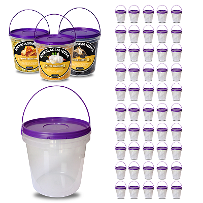 Balde para Alimento com Tampa Roxa 3.2L Transparente Atóxico - 50 Pçs