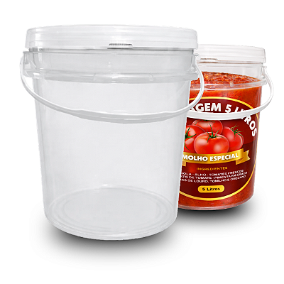 Balde com Tampa Transparente 5L para Alimento Uso Profissional - 02 Peças