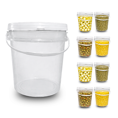 Balde com Tampa Lacre de 5L Tranparente Atóxico Alimenticio - 8 Pcs