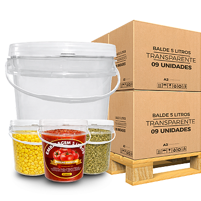 Balde para Alimento com Tampa Lacre 5L Transparente - 09 Pçs