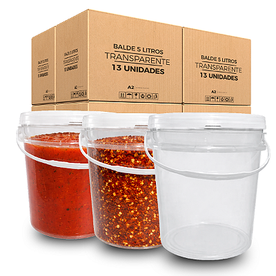 Balde 5L Transparente com Tampa Lacre Branca Seguro para Alimentos - 13 Und