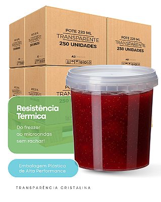 Pote com Lacre 220ml Transparente Novo Atóxico BPA Free - 250 Und