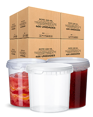 Potes Plásticos para Alimentos 220ml Transparente com Tampa Lacre - 400 Und