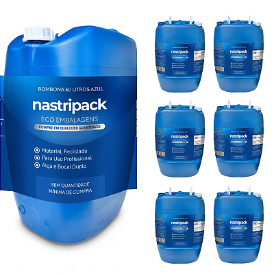 Bombona 50L Reciclada Azul com 2 Bocais e 2 Alças para Armazenagem - 06 Pcs