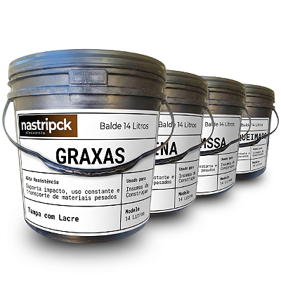 Balde Industrial Resistente 14L com Tampa Lacre Reciclado - 04 Peças