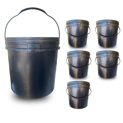 Balde Plástico 14 Litros com Tampa Lacre Reciclado - 05 Peças
