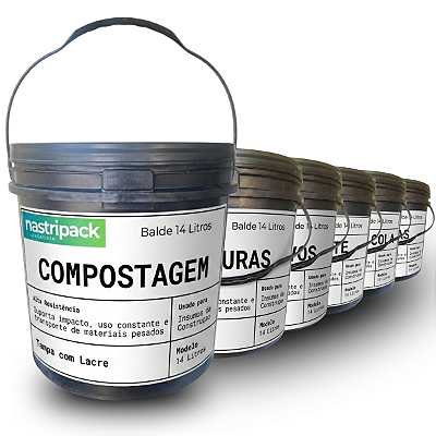 Balde com Tampa 14L Resistente para Uso Industrial Profissional - Kit 06 Peças