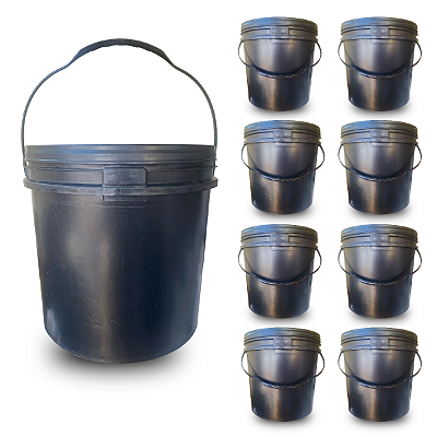 Balde com Tampa Resistente Reciclado 14L Uso Industrial - 08 Peças