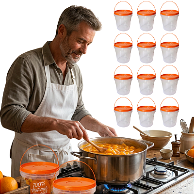Balde com Tampa Laranja 3.2L Transparente Novo Atóxico BPA FREE - 12 Und