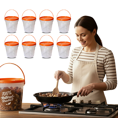 Balde com Tampa Laranja 3.2L Transparente para Armazenar Alimentos 08 Und