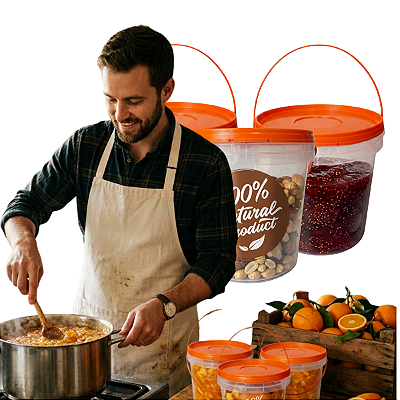 Balde Transparente para Alimentos 3,2L com Tampa Laranja - 25 Pcs