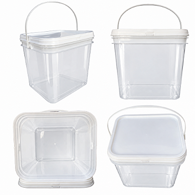 Balde Transparente Retangular 3.6L com Tampa Lacre - 04 Pecas