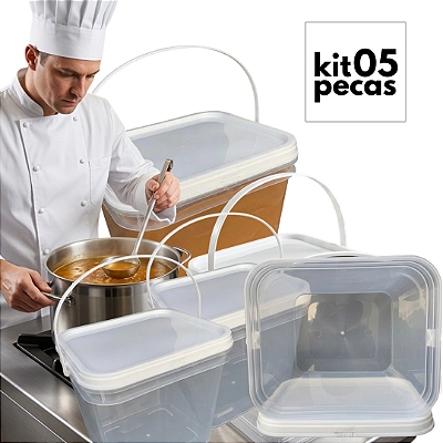 Balde Retangular Transparente para Armazenar Alimento 3.6L - 05 Peças