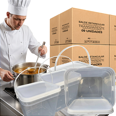 Balde Transparente Retangular 3.6L Uso Profissional - 9 pcs