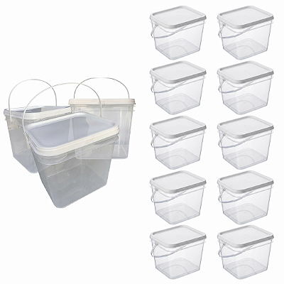 Balde Retangular Transparente 3.6L Tampa Lacre - 10 Und
