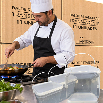 Balde Transparente Retangular 3.6L Tampa Lacre - 11 Pecas